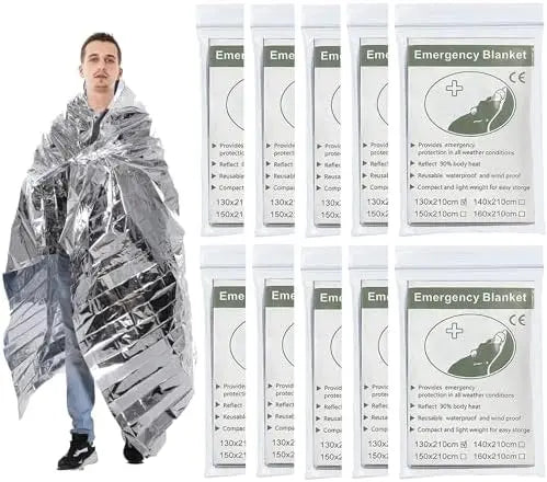 10 Pack Emergency Mylar Blankets,Waterproof