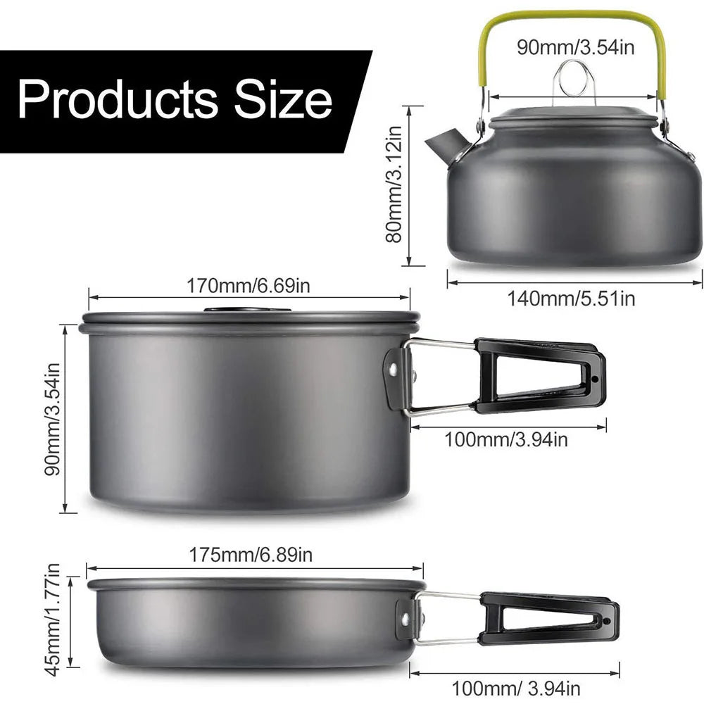 Outdoor camping cookware set aluminum non stick pot