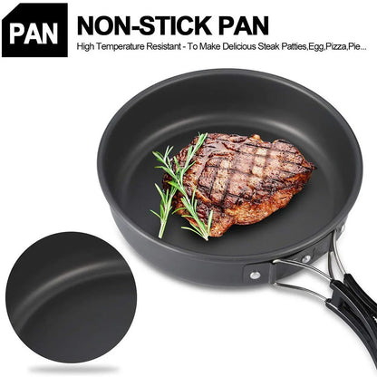 Outdoor camping cookware set aluminum non stick pot