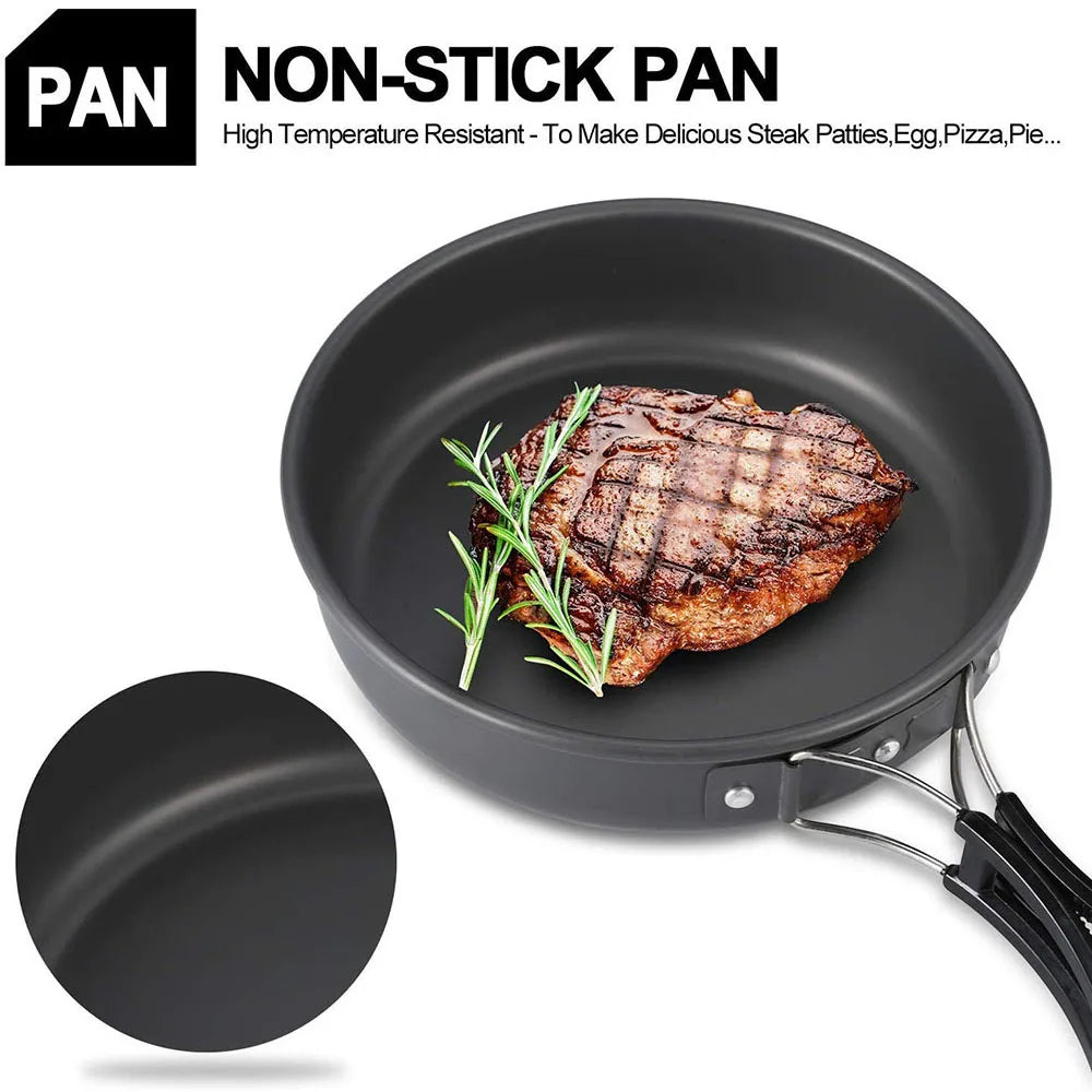 Outdoor camping cookware set aluminum non stick pot