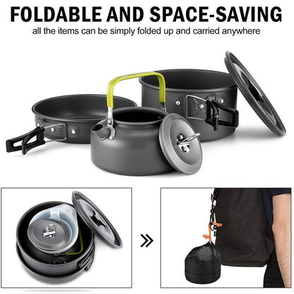 Outdoor camping cookware set aluminum non stick pot