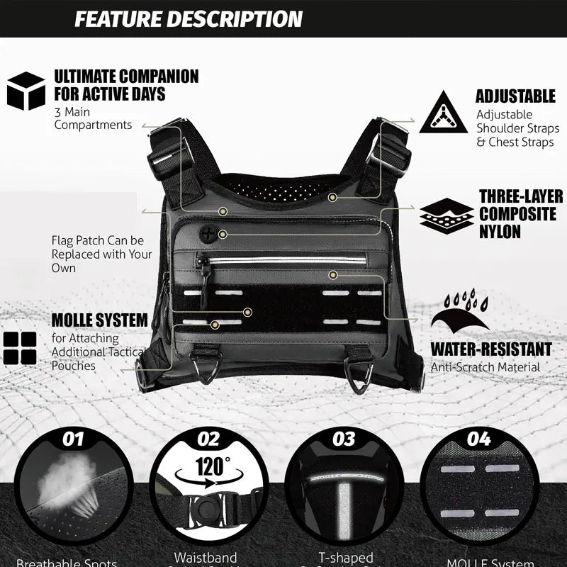 Outdoor Chest Bag For Men Front Rig Pouch