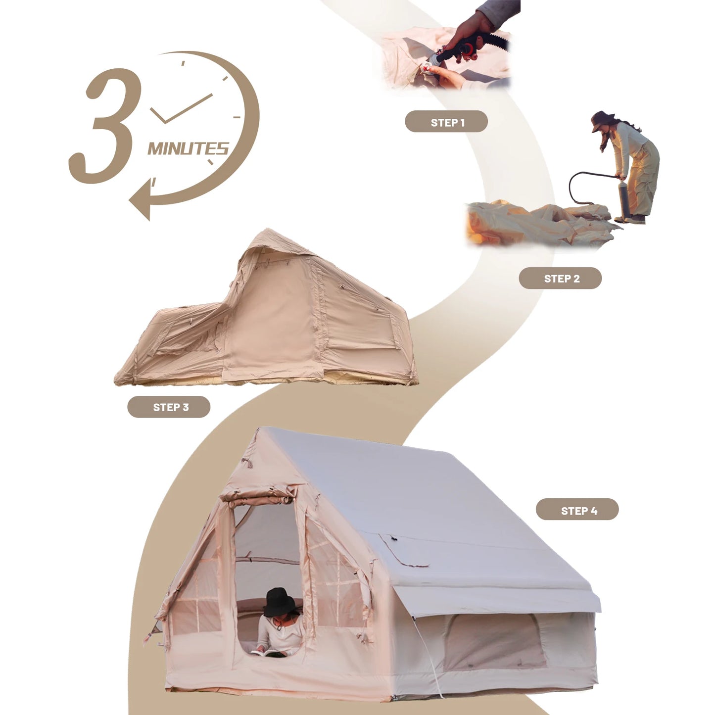 Inflatable camping tent 4-8 people with windows