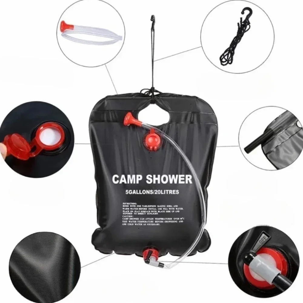 Large Capacity 20L Outdoor Shower Bag Solar Powered Heating for Camping