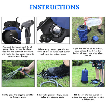 Outdoor PVC Pressure Shower with Foot Pump Lightweight Inflatable
