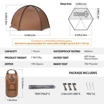 Solo Dome Tent with Stove Jack 3000mm Waterproof