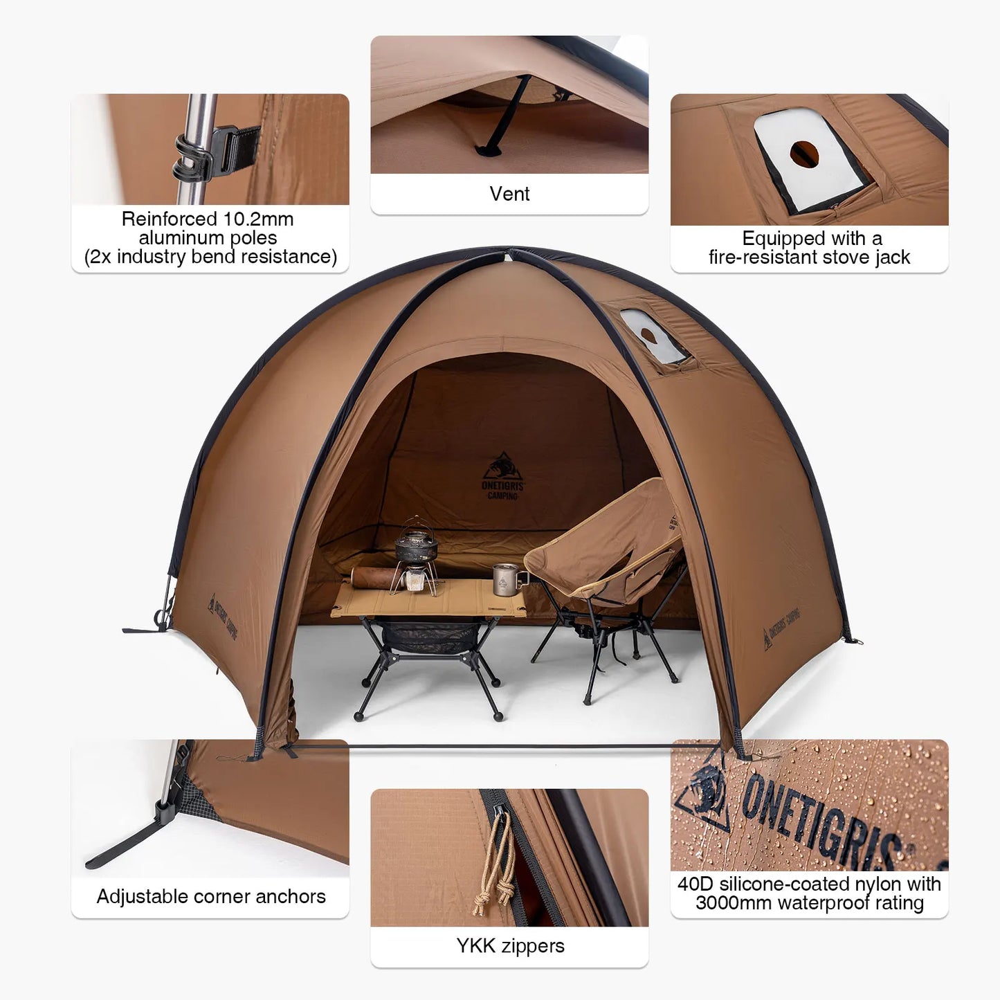 Solo Dome Tent with Stove Jack 3000mm Waterproof
