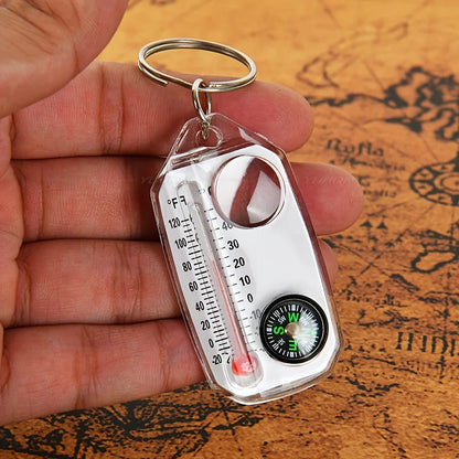 3 in 1 Keychain Compass Portable Mini Keychain