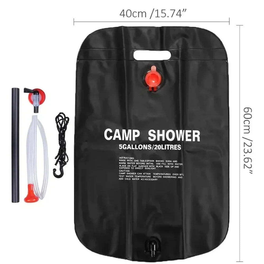 Large Capacity 20L Outdoor Shower Bag Solar Powered Heating for Camping