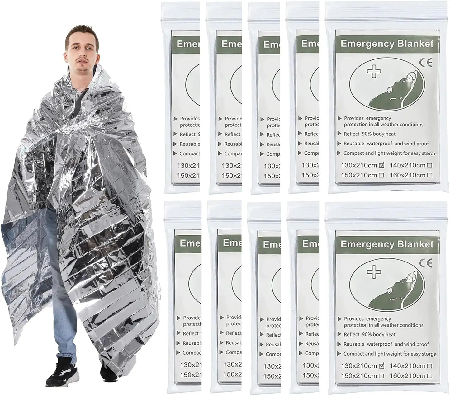 10 Pack Emergency Mylar Blankets,Waterproof