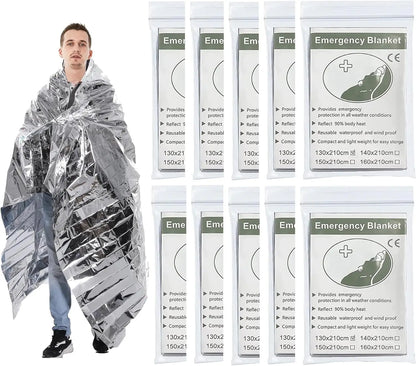 10 Pack Emergency Mylar Blankets,Waterproof
