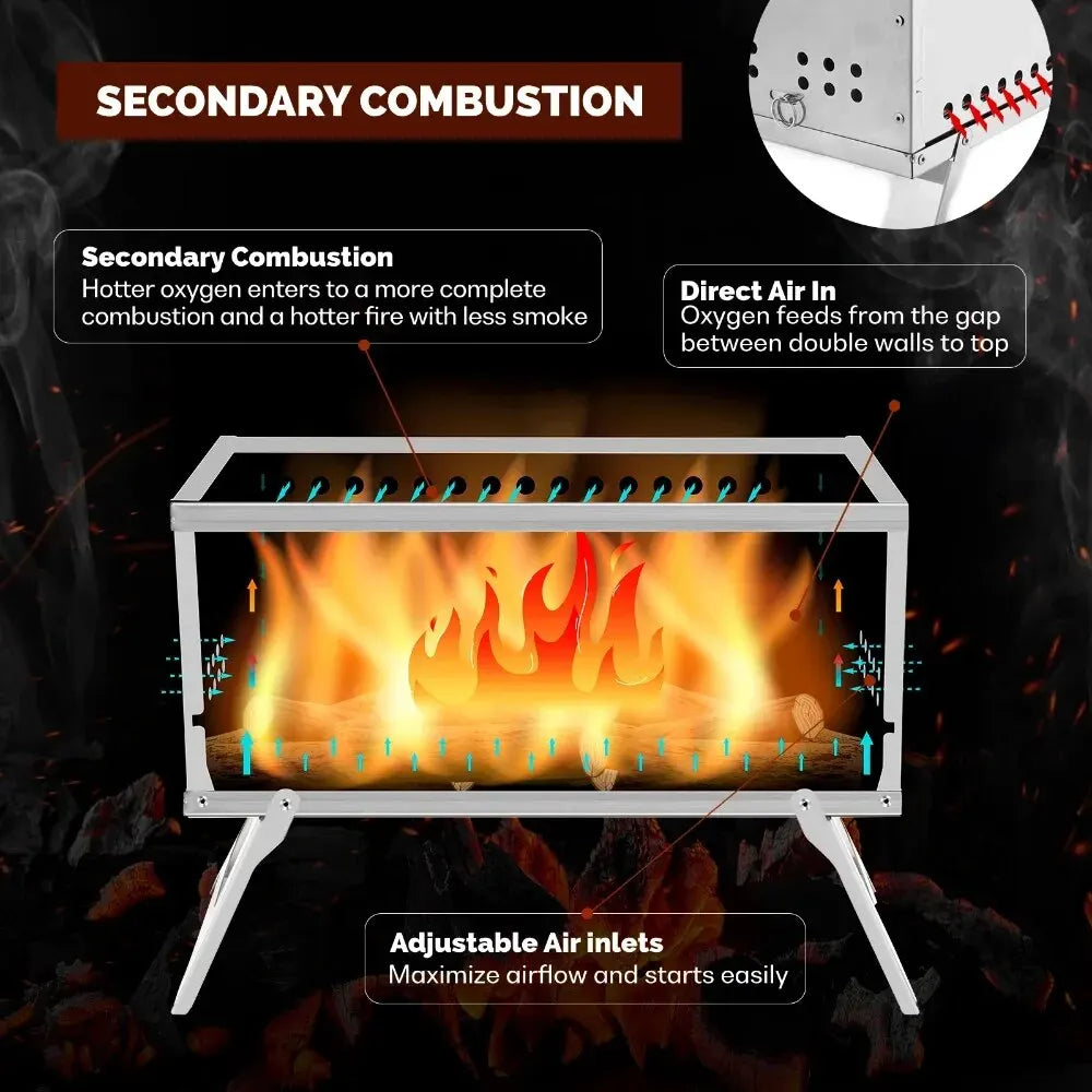 Outdoor Portable Folding Secondary Conbustion Camping Wood Stove