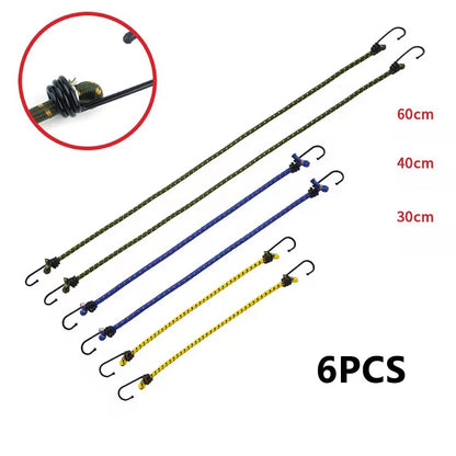 6Pcs Outdoor Camping Elastic Rope with Iron Hooks