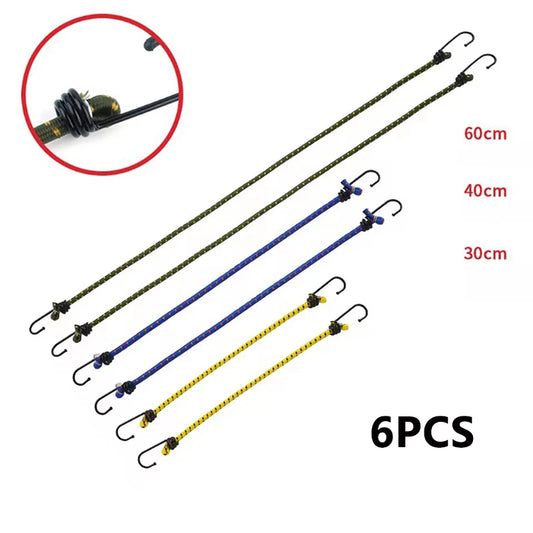 6Pcs Outdoor Camping Elastic Rope with Iron Hooks
