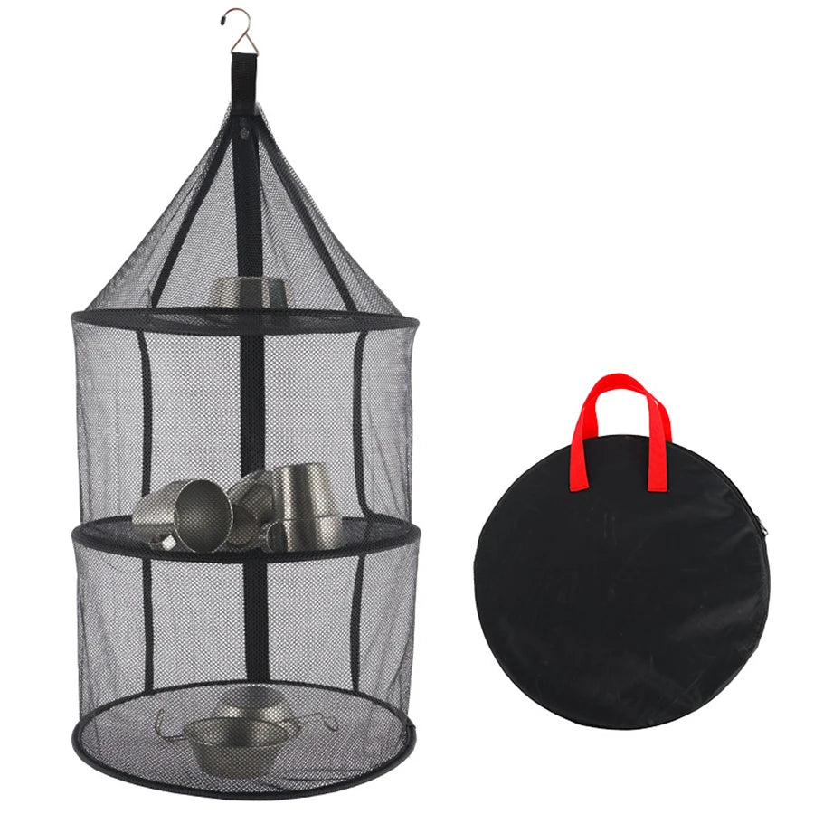 Camping Three-Layer Folding Storage Net With Zipper