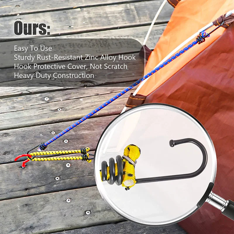 6Pcs Outdoor Camping Elastic Rope with Iron Hooks