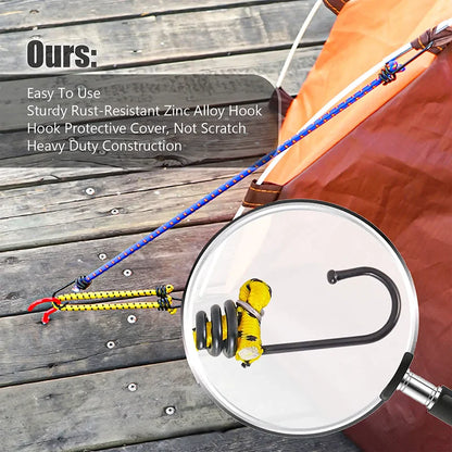 6Pcs Outdoor Camping Elastic Rope with Iron Hooks