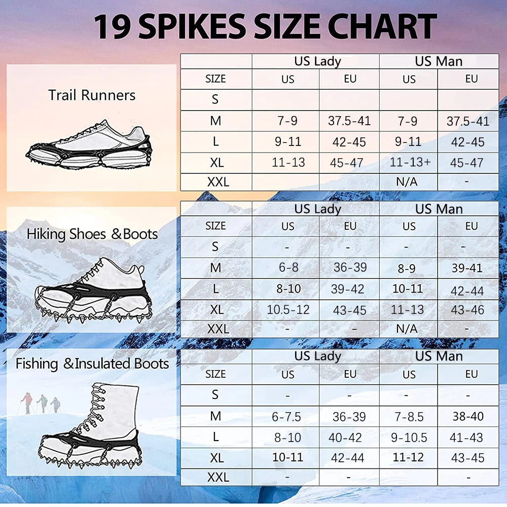 Crampons Shoes 19 Spikes Ice Snow Gripper Shoes
