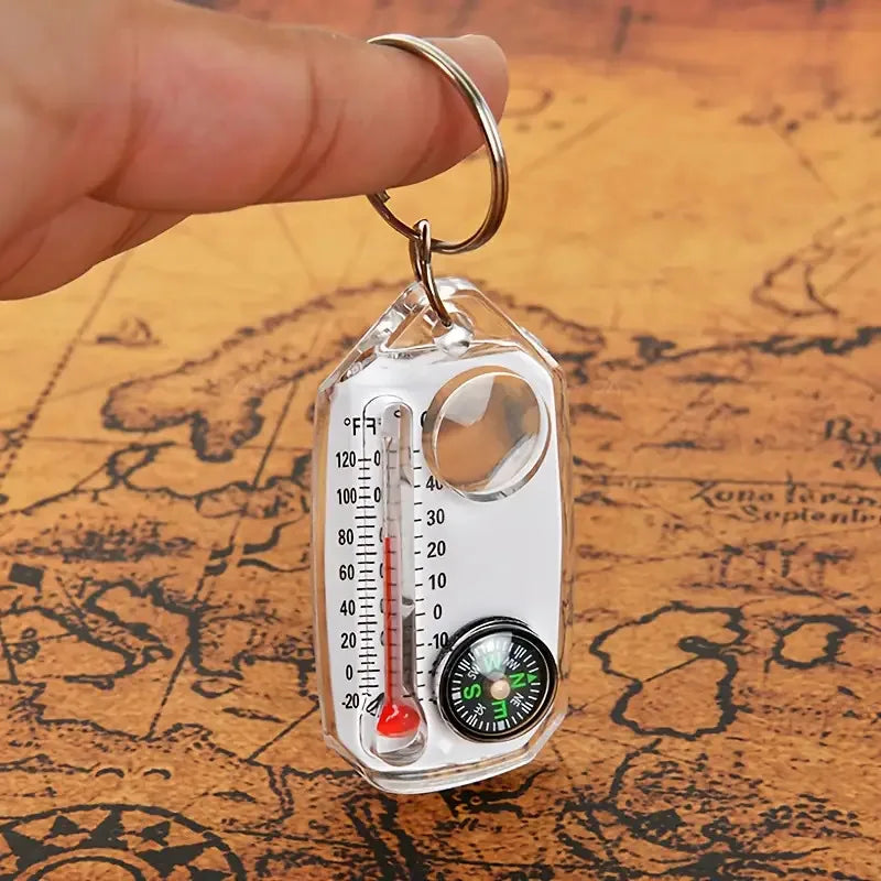 3 in 1 Keychain Compass Portable Mini Keychain