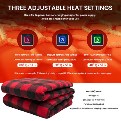 USB Heating Sleeping Mat 3 Adjustable Temperature Portable