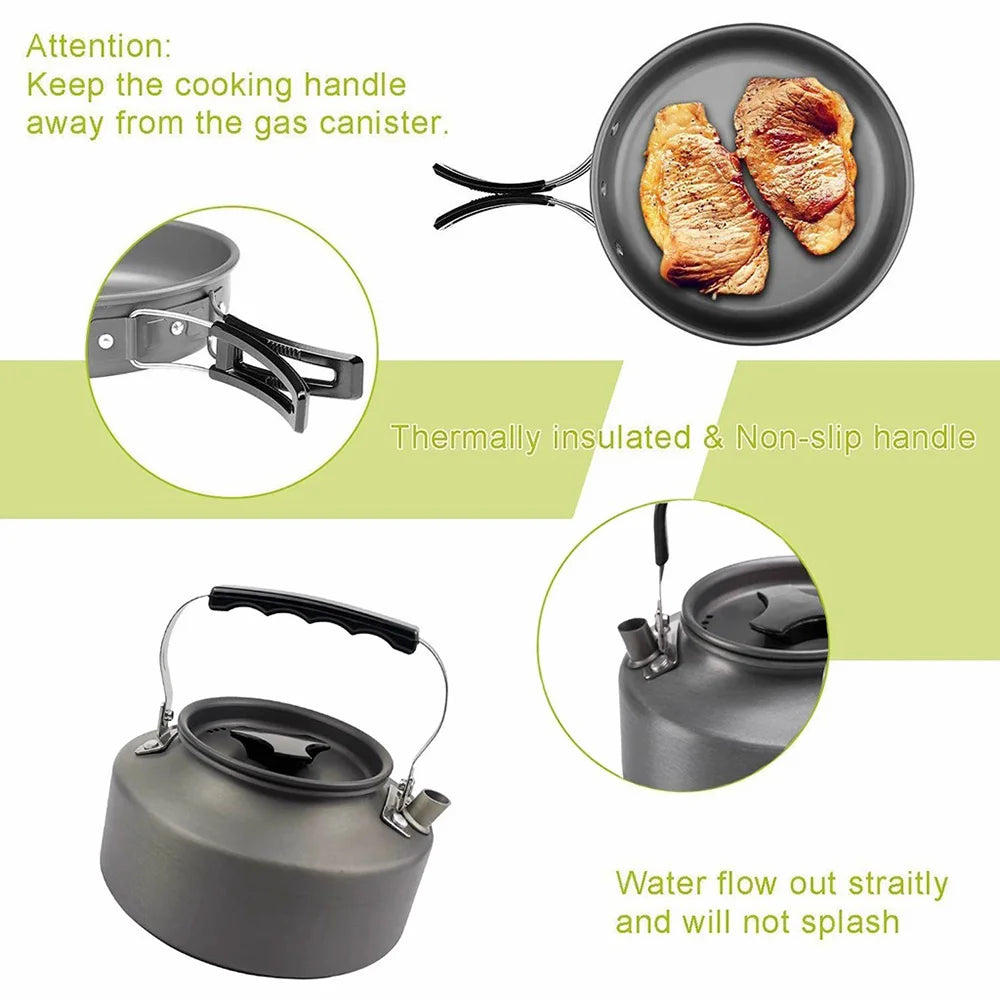 Outdoor camping cookware set aluminum non stick pot