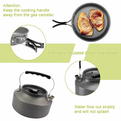 Outdoor camping cookware set aluminum non stick pot