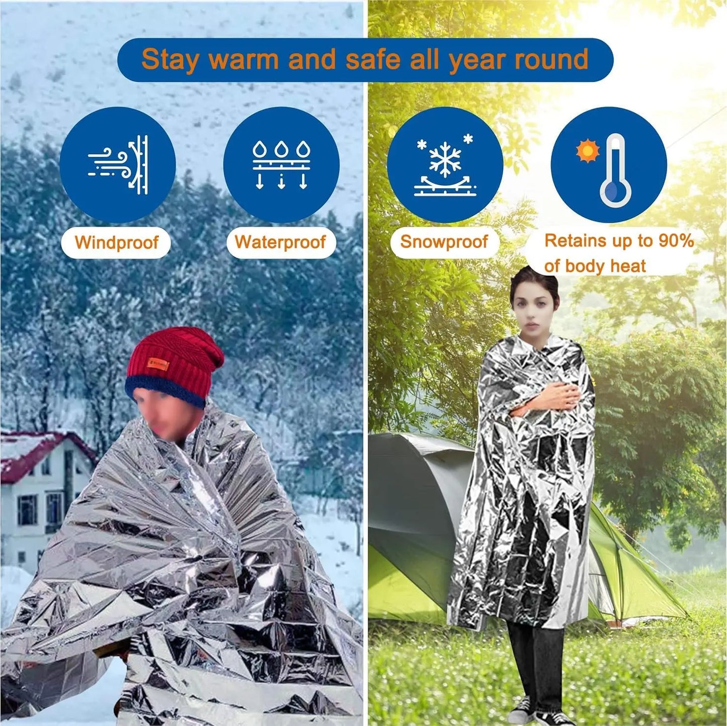 10 Pack Emergency Mylar Blankets,Waterproof